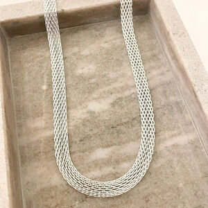 925 Sterling Silver Mesh Necklace Woven Necklace Thick Chunky Statement Necklace